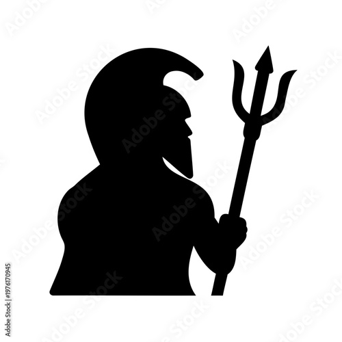 Black silhouette, ancient Greek warrior, mythological hero, Poseidon icon