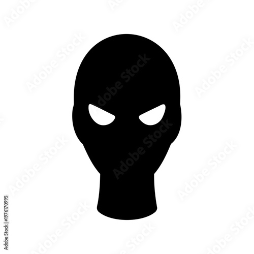 Black ski mask, balaclava, headgear, silhouette, evil eyes, menacing look, vector icon