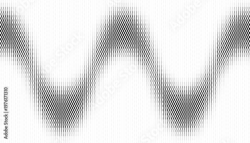 Black and White Abstract Wave Pattern with Glitch Halftone Effect on Vertical Lines. Editable graphic resource without losing quality. EPS10 
