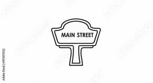 A black and white outline drawing of a street sign that says "MAIN STREET" on a white background