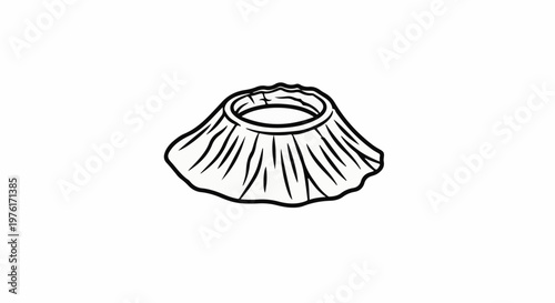 A black and white outline drawing of a volcano crater with its cone shape