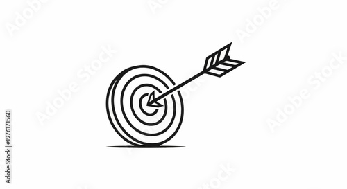 A black and white illustration of an arrow hitting the bullseye of a target