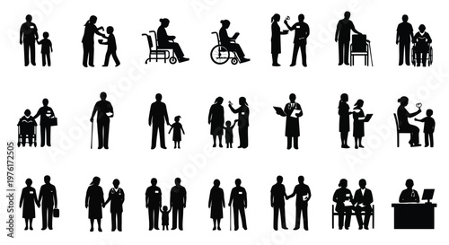 Diverse scenarios of people in need of assistance and professional care services Vector