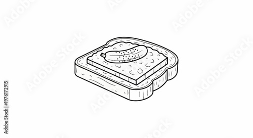 Simple line drawing of a sandwich with a pickle on toast