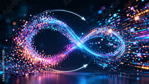 Digital Infinity: A vibrant digital artwork showcases a captivating infinity symbol formed by streams of light, suggesting endless possibilities and innovation.