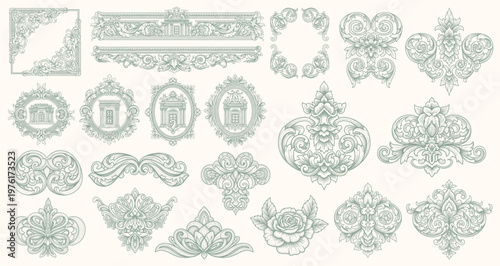 Vintage typographic decorative ornament design elements set vector illustration
