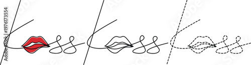 Evolution of stylized lips and cursive letter 'k' into abstract shapes with dotted lines Vector