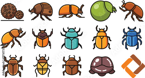 Beetle Vector Set Colorful Insect Bug Collection Flat Style Illustration
