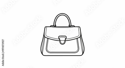 Simple line drawing of a structured handbag with a top handle and clasp