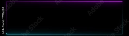 A rectangular frame formed by two contrasting neon light colors, with a vibrant purple glow on the left and a bright cyan glow on the right, presented against a solid black background for a