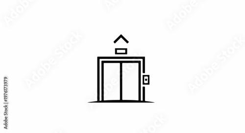 Simple icon representing an elevator with closed doors and an upward arrow