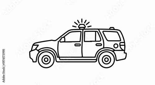 Simple line drawing of a white SUV with a police light