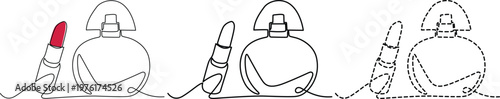 Evolution of makeup products from lipstick to perfume bottles through mascara Vector