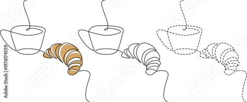 A creative illustration showing croissants being pulled from bowls with handles Vector