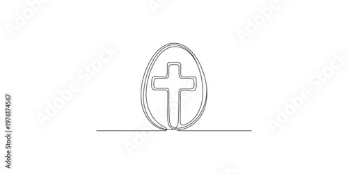 Simple line drawing of a cross inside an oval shape on a white background religion