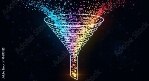data funnel analytics visualization big data filtering process digital marketing concept.