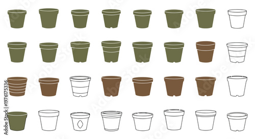 Collection of diverse flower pots with various colors and designs Vector