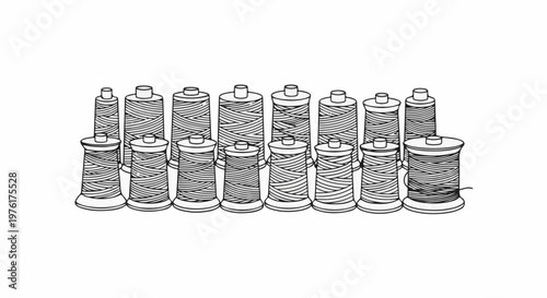 A collection of numerous spools of thread arranged in rows