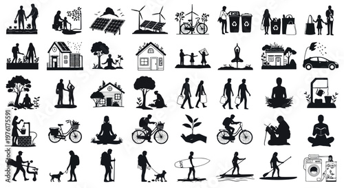 Diverse community activities and sustainable living illustrations Vector