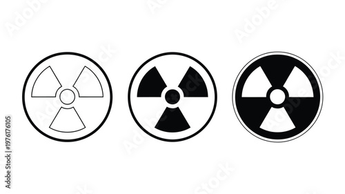 Radiation icon set, radioactive and nuclear symbols, warning signs of dangerous radiation, radiology emblem icons, ionizing radiation in circle symbols, hazard safety graphics, modern vector design fo