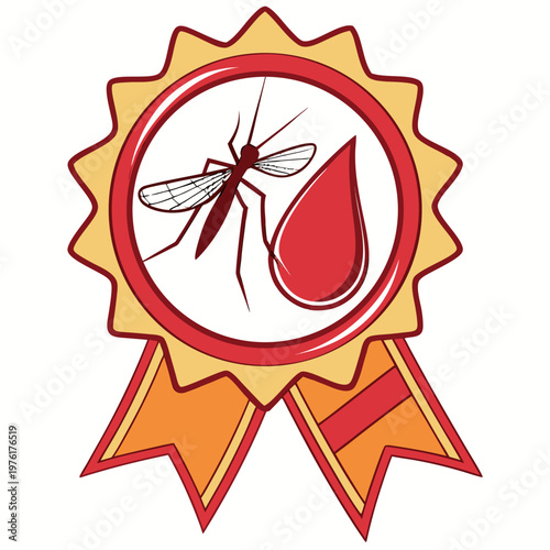 Canvas Print Mosquito award badge with blood droplet symbol representing public health achievement and success in malaria eradication programs and pest control