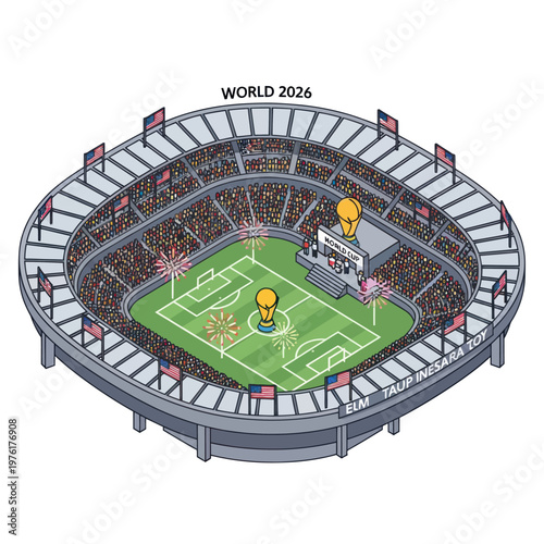 Soccer Stadium with Green Field.