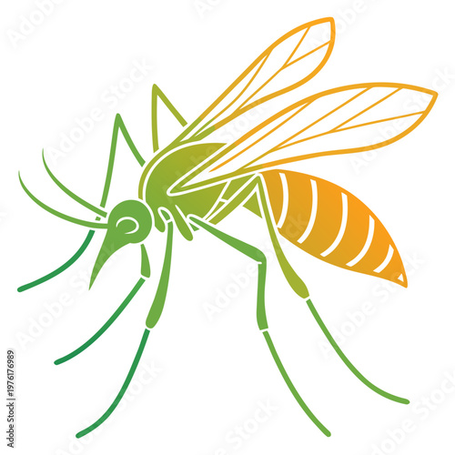 Elegant mosquito vector design with soft green to orange gradient highlighting delicate wings and body segments for health related editorial topics.