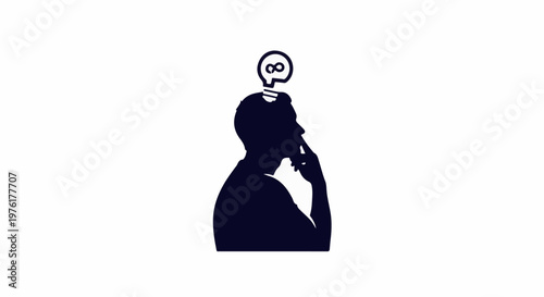 Silhouette of person with thought bubble lightbulb showing infinity