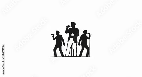 Silhouette of three male singers with microphones on stands