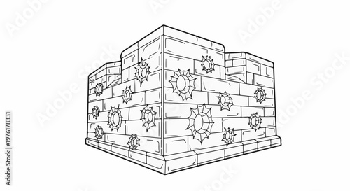 A brick wall with starburst bullet holes, rendered as a line art illustration