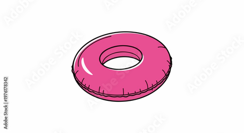A bright pink inflatable ring with a black outline on a white background