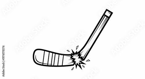 A broken hockey stick with splintered wood exploding outwards