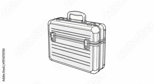 A line drawing illustration of a silver metallic briefcase with a handle and latches