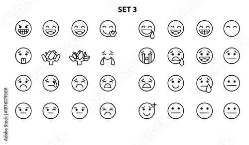 A set of emoticon faces in a minimalist line art style