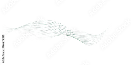 Soft green halftone wave across a bright white canvas, airy dots forming a gentle flowing ribbon, elegant minimal tech backdrop for banners, websites, presentations, clean modern vibe, spacious, calm,
