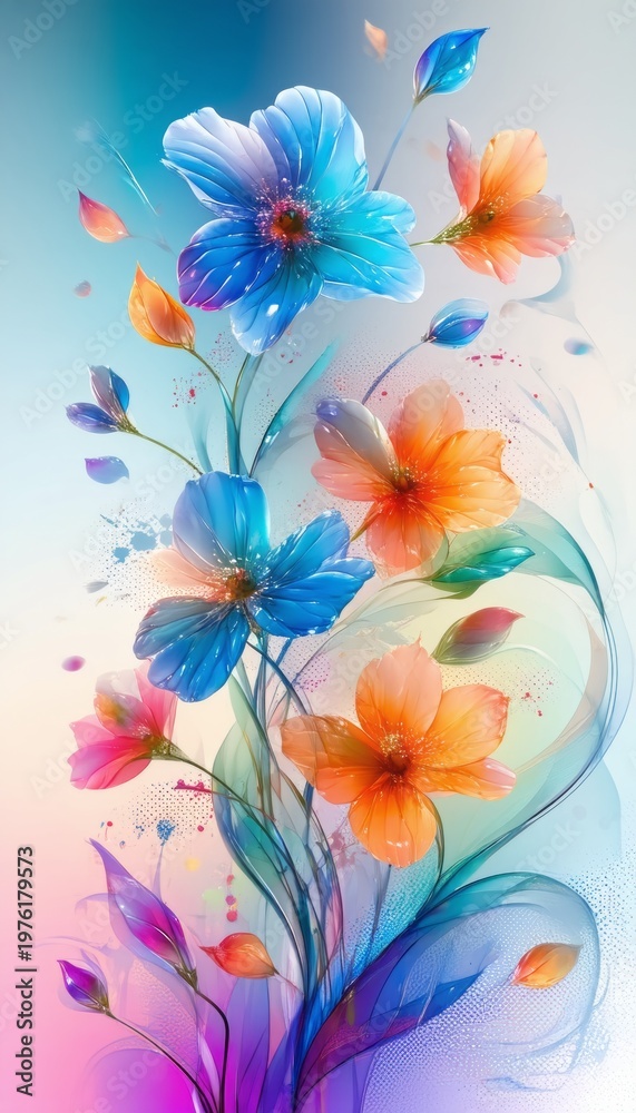 Obraz premium Artistic grunge watercolor background featuring a colorful floral pattern with pink ink splatters, paint drops, and liquid stains on a textured paper design illustration