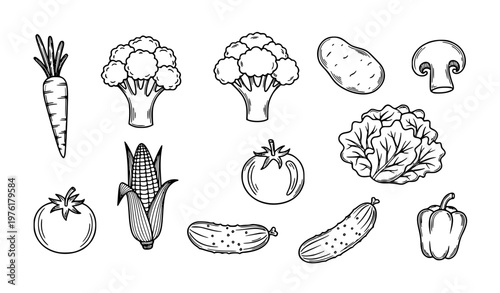 A set of vegetable icons in a minimalist line art style
