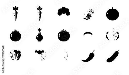 A set of black vegetable silhouettes on a white background
