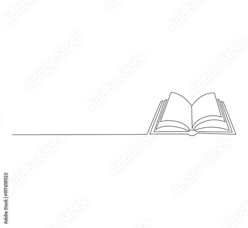 One continuous line drawing of an open book. The concept of education studies and knowledge libraries in a simple linear style. Editable strokes. Scribble vector illustration.