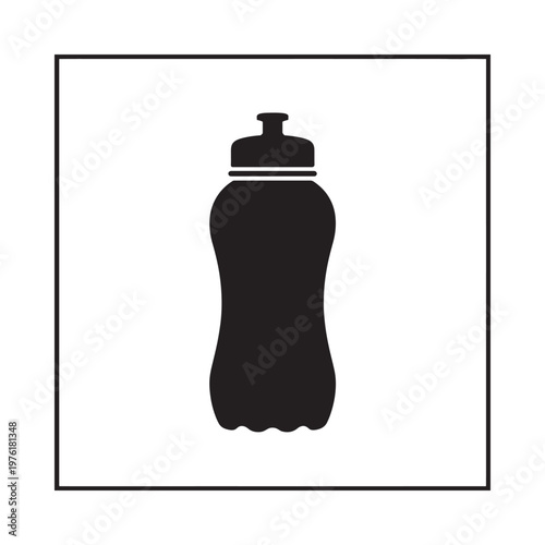 Simple black silhouette of a sports water bottle on white background