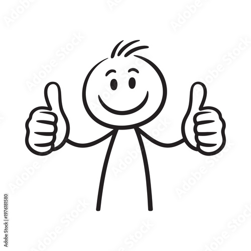 Simple stick figure illustration showing a happy person giving two thumbs up