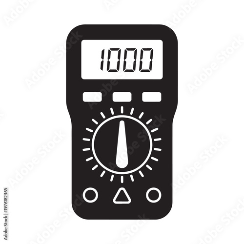 Black silhouette of a digital multimeter displaying the number 1000