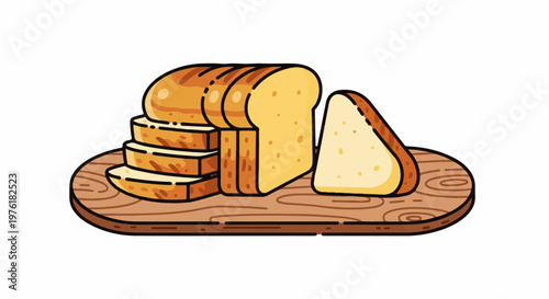 Sliced loaf of bread and a triangle slice on a wooden cutting board