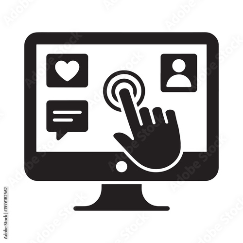 Computer screen displaying social media interface with a hand interacting