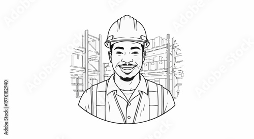 Smiling man wearing hard hat and vest in a warehouse