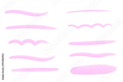 水彩風のピンクの手描き下線セット シンプル装飾ライン素材集