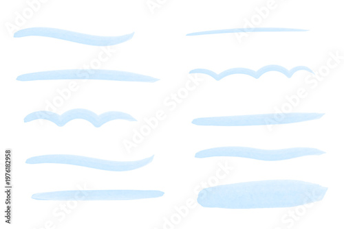 水彩風の青い手描き下線セット シンプル装飾ライン素材集