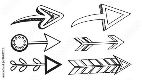 A set of black and white vector arrow icons in various styles and designs