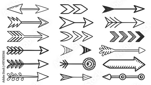 A collection of various arrow icons in a minimalist line art style