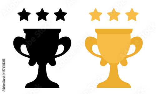 Golden cup and stars icon. Vector hand-drawn icon isolated on white background.